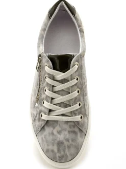 New Baskets cuir avec zip et lacets Femme Baskets, Derbies