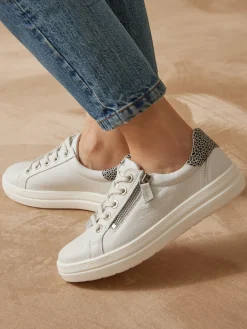 New Baskets cuir avec zip et lacets Femme Baskets, Derbies