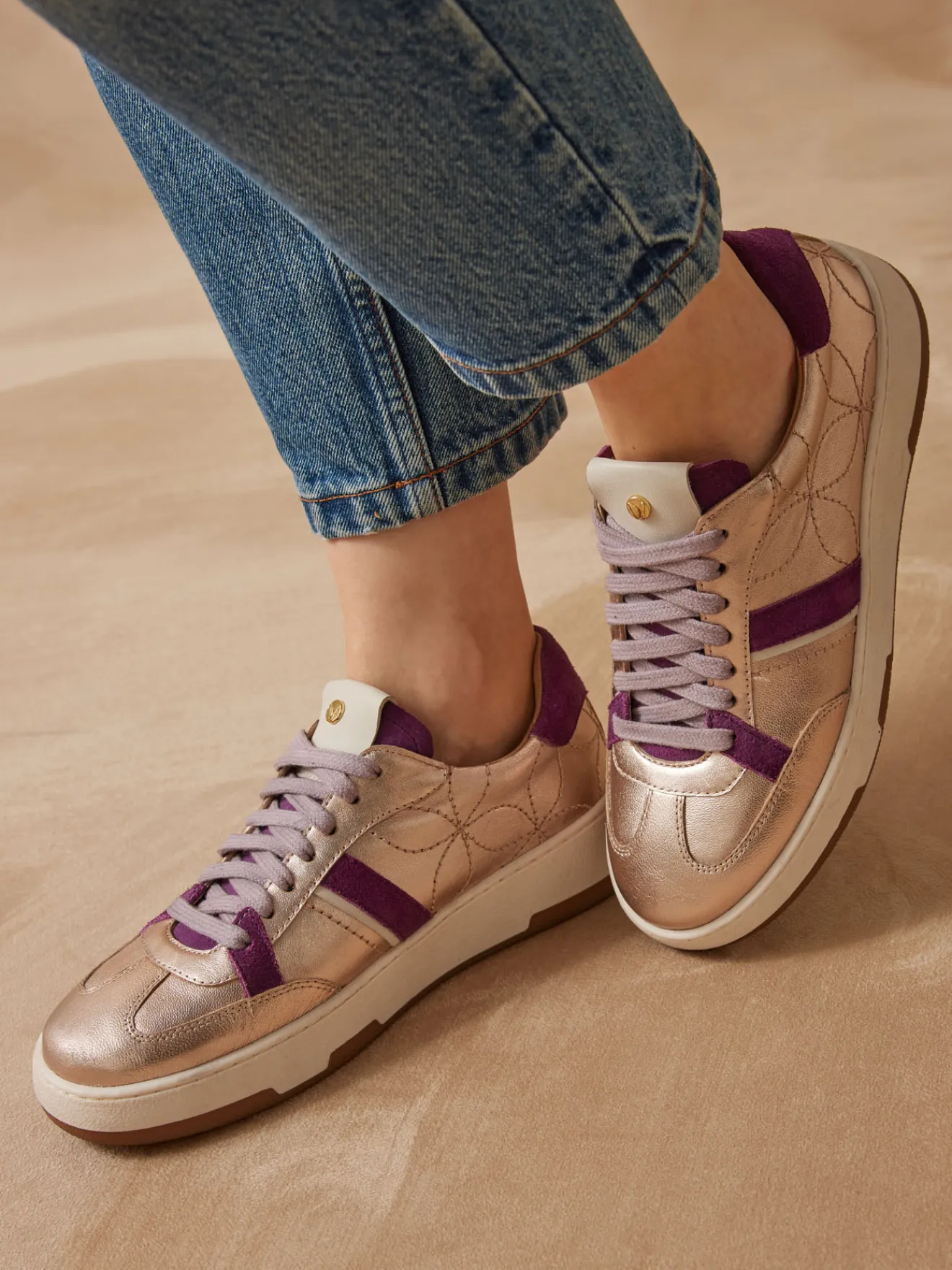 Discount Baskets cuir effet métallisé Femme Baskets, Derbies