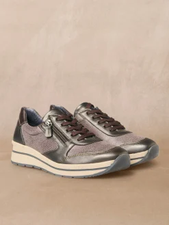 Outlet Baskets zip et lacets semelle amovible Femme Baskets, Derbies