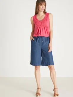 Sale Bermuda en chambray élastiqué Femme Pantalon