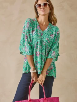 Discount Blouse ample en crêpe fluide Femme Chemisier, Blouse