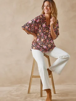 Discount Blouse ample en crêpe fluide Femme Chemisier, Blouse