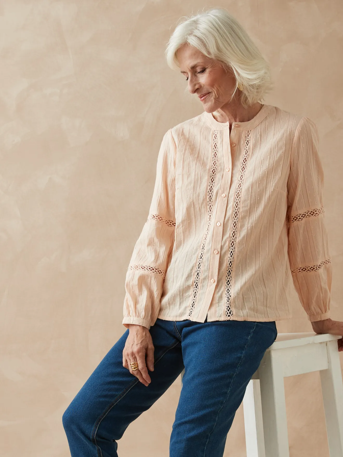 Sale Blouse avec jeu de macramé Femme Tunique|Chemisier, Blouse