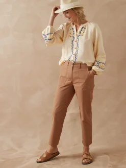 Blouse brodée avec lin Femme Chemisier, Blouse