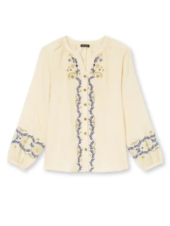 Blouse brodée avec lin Femme Chemisier, Blouse