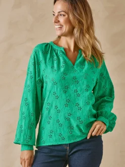 Blouse en brooderie anglaise Femme Chemisier, Blouse