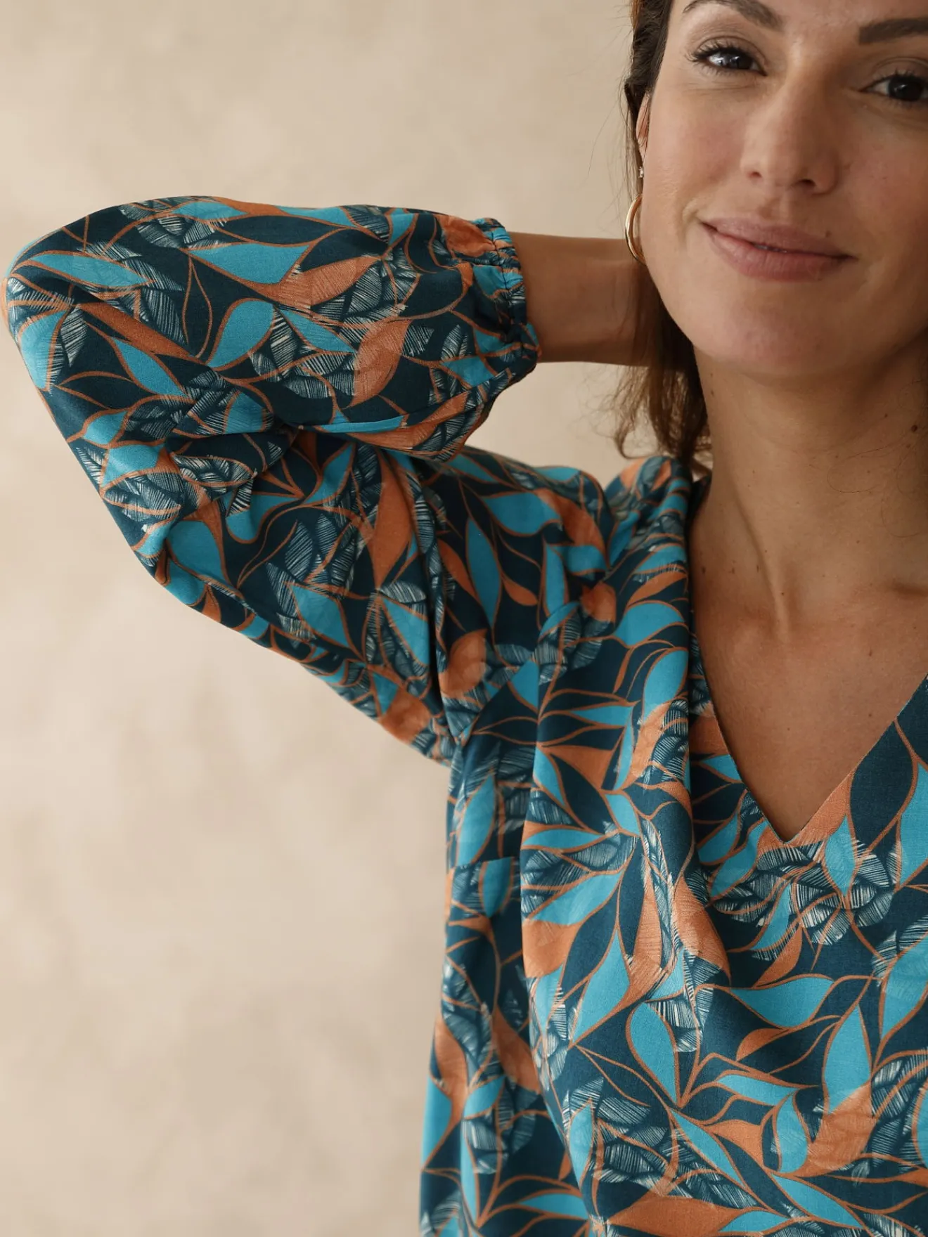 Online Blouse fluide encolure V Femme Tunique|Chemisier, Blouse
