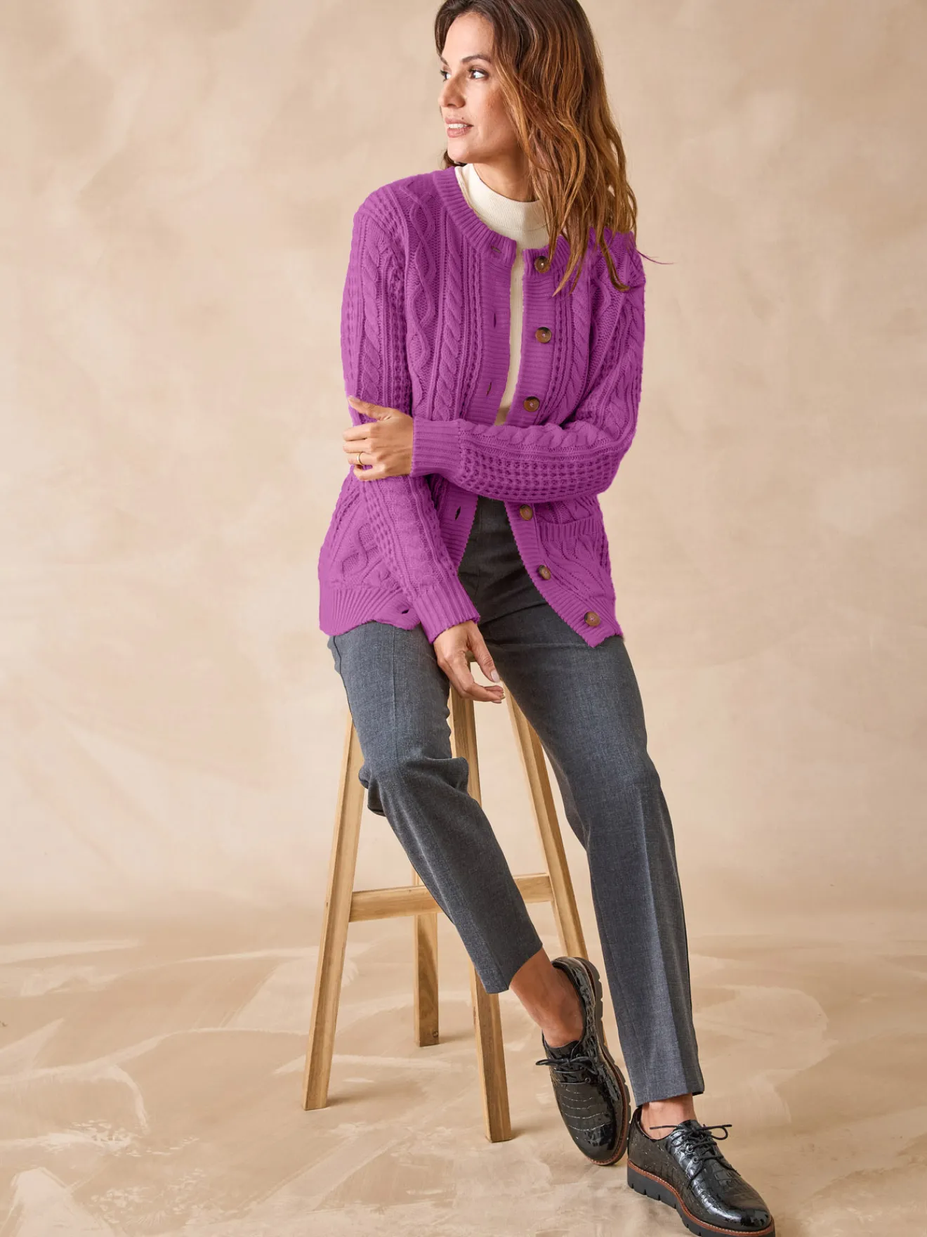 Clearance Cardigan torsadé col rond Femme Gilet