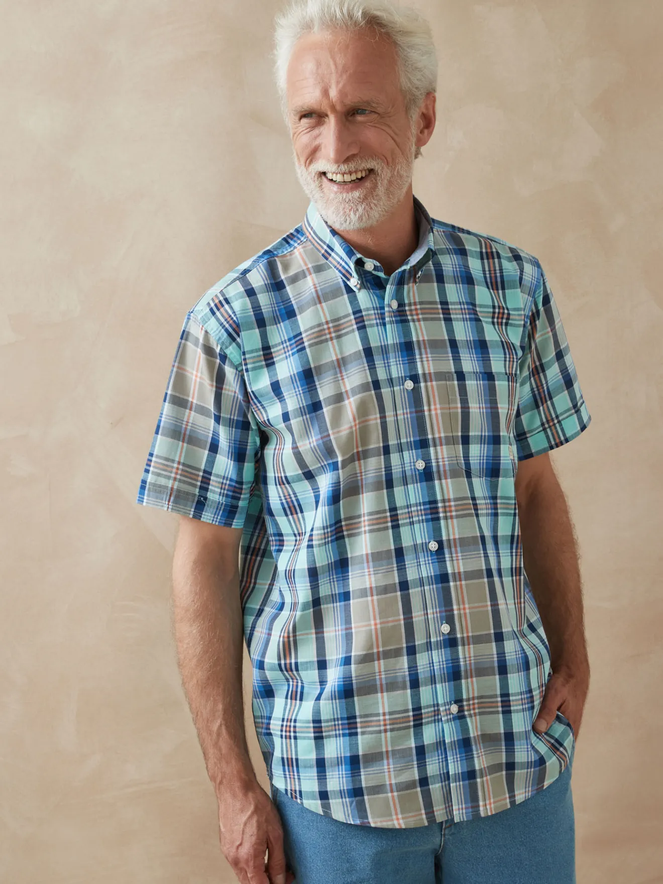 New Chemise carreaux manches courtes Homme Chemise