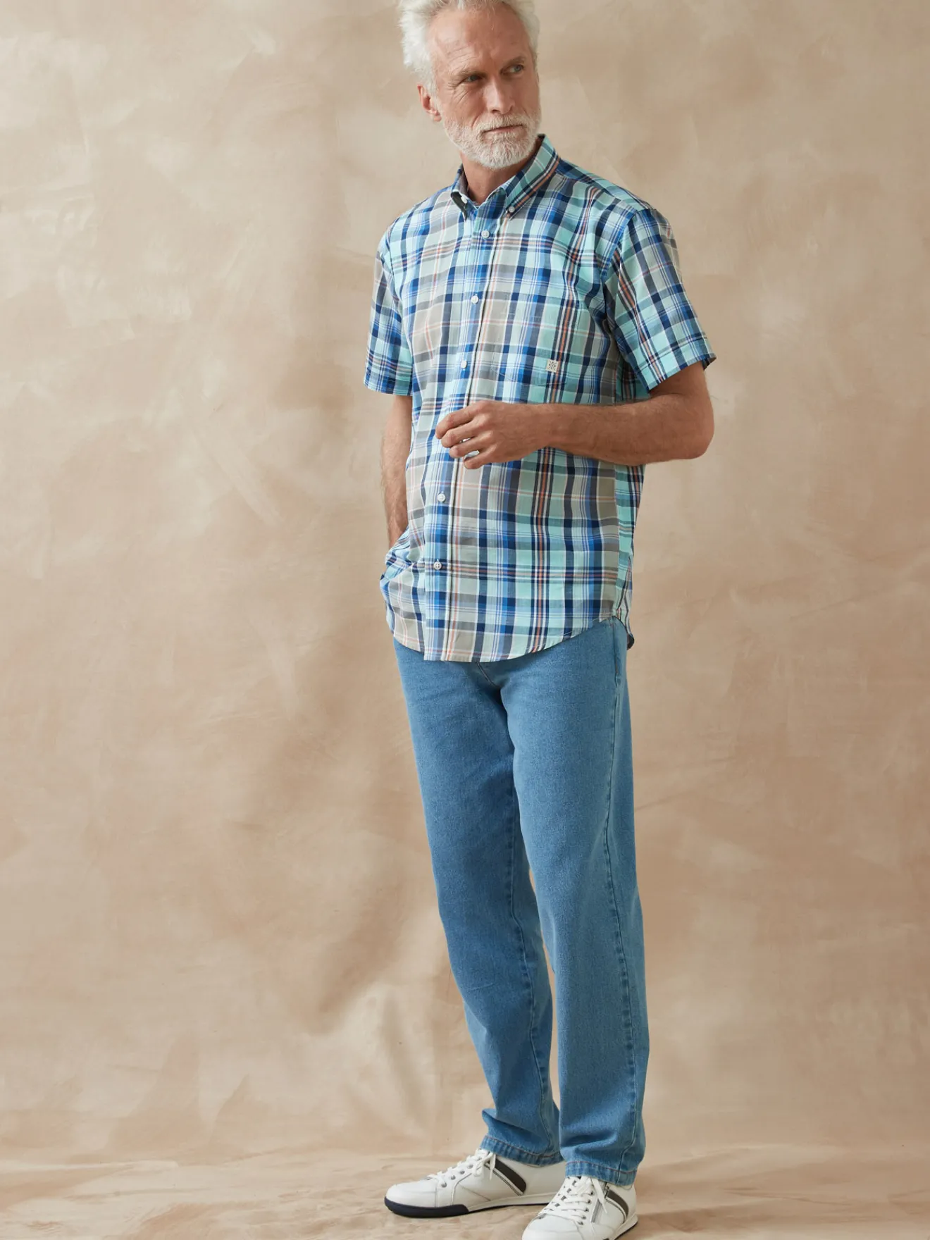 New Chemise carreaux manches courtes Homme Chemise