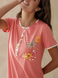 Clearance Chemise de nuit longue manches courtes Chemise De Nuit