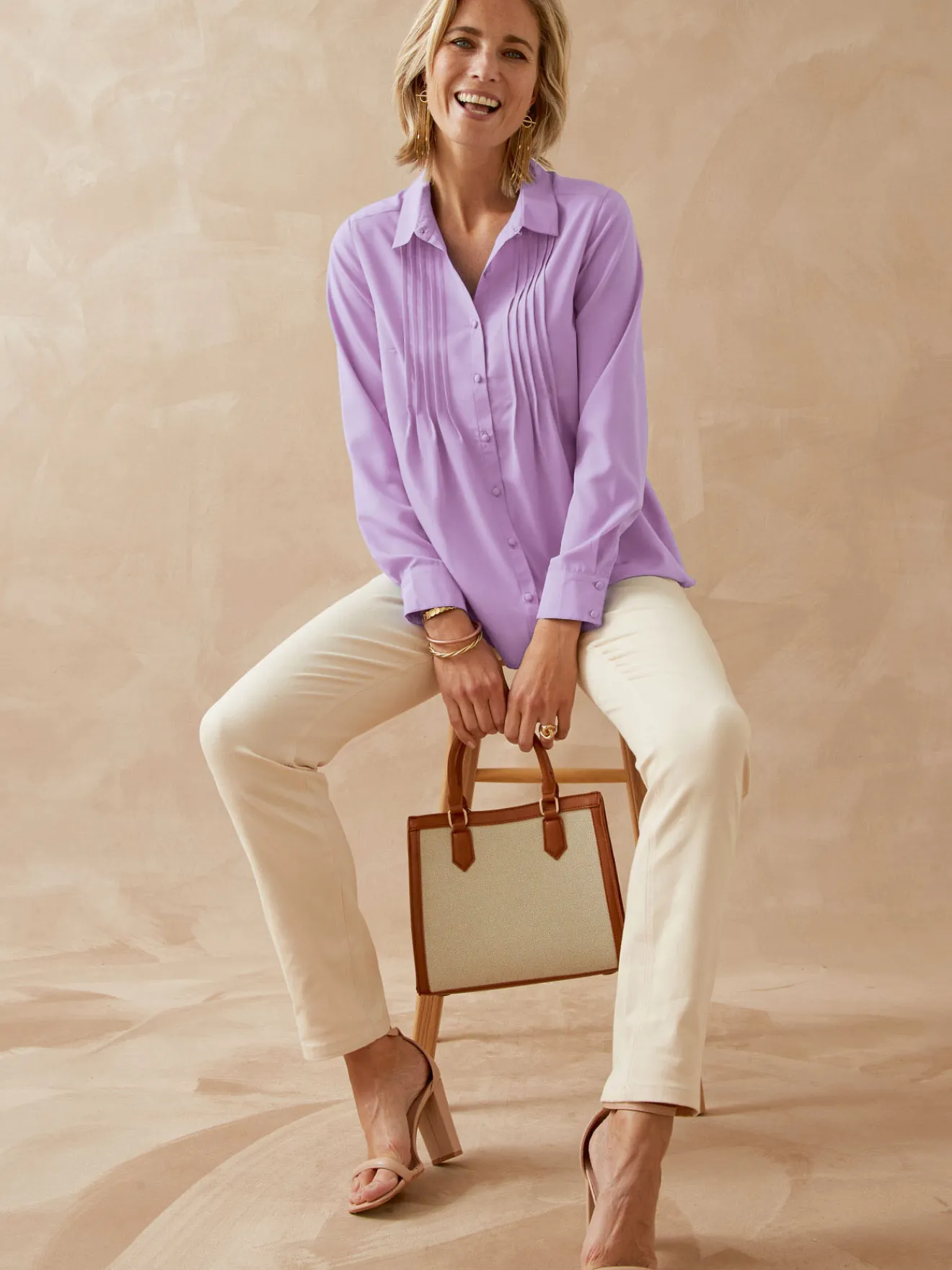 Chemisier à plis effet plastron Femme Chemisier, Blouse