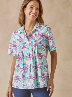 Discount Chemisier effet plastron manches courtes Femme Chemisier, Blouse