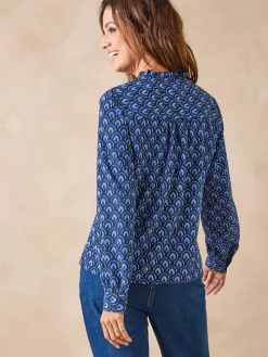 New Chemisier en crêpe col montant volanté Femme Tunique|Chemisier, Blouse
