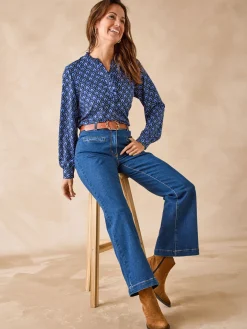 New Chemisier en crêpe col montant volanté Femme Tunique|Chemisier, Blouse