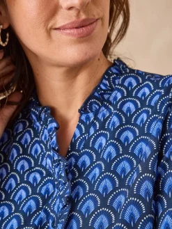 New Chemisier en crêpe col montant volanté Femme Tunique|Chemisier, Blouse