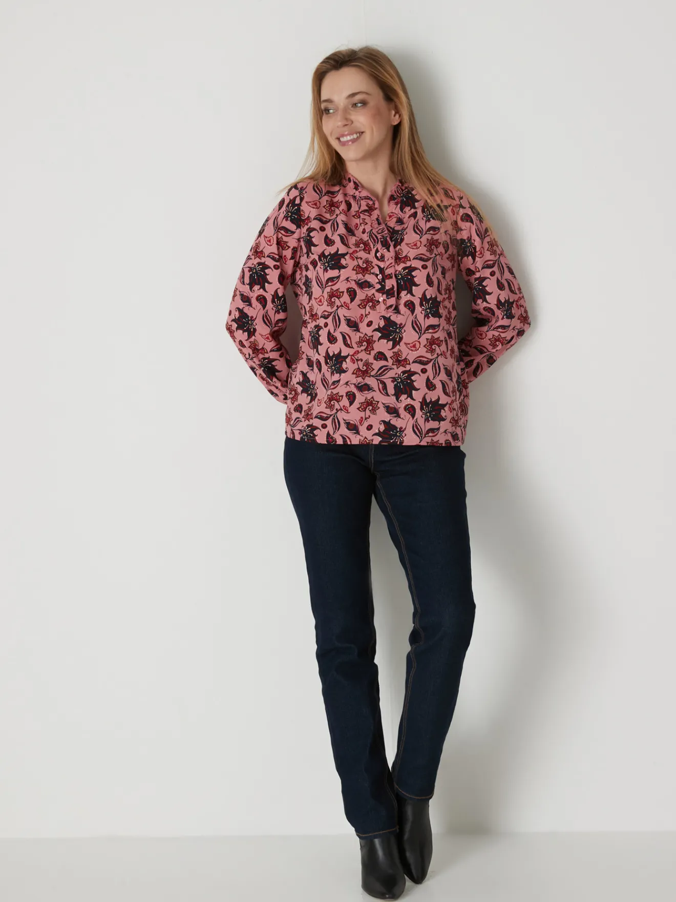 Best Chemisier en crêpe col montant volanté Femme Tunique|Chemisier, Blouse