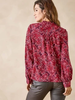 Online Chemisier en crêpe col montant volanté Femme Tunique|Chemisier, Blouse