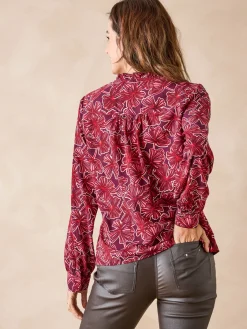 Online Chemisier en crêpe col montant volanté Femme Tunique|Chemisier, Blouse
