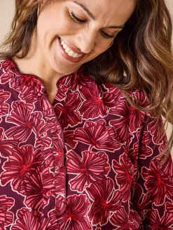 Online Chemisier en crêpe col montant volanté Femme Tunique|Chemisier, Blouse