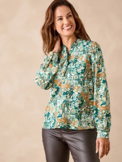 New Chemisier en crêpe col montant volanté Femme Tunique|Chemisier, Blouse