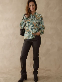 New Chemisier en crêpe col montant volanté Femme Tunique|Chemisier, Blouse