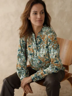 New Chemisier en crêpe col montant volanté Femme Tunique|Chemisier, Blouse