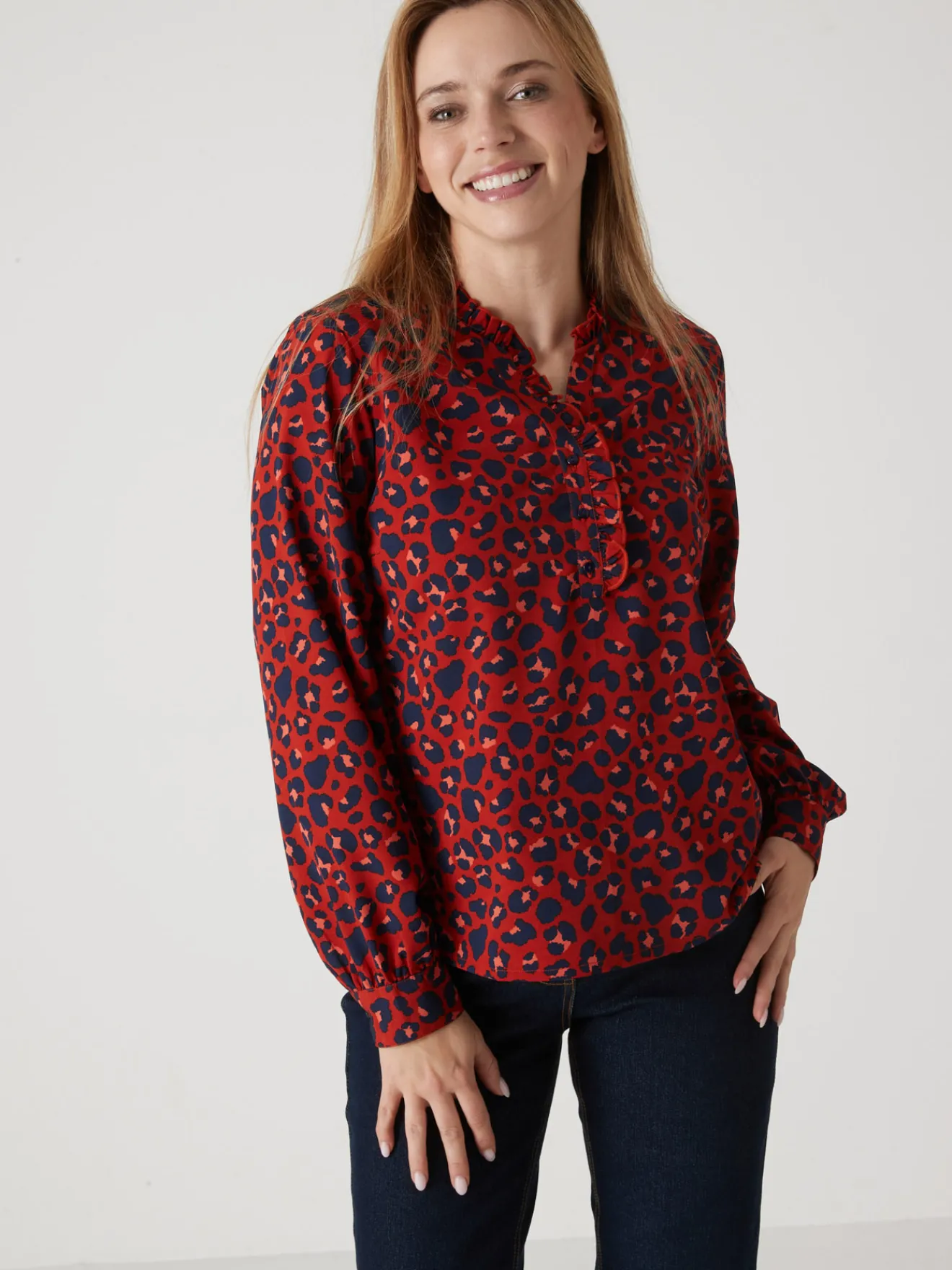 Online Chemisier en crêpe col montant volanté Femme Tunique|Chemisier, Blouse