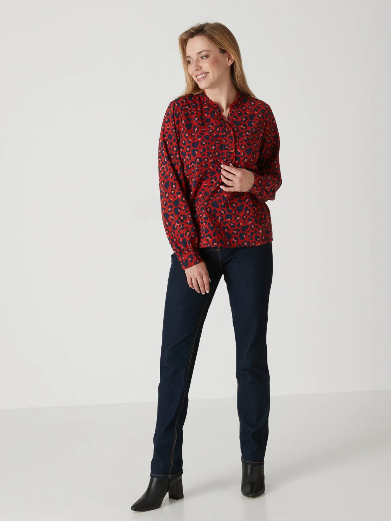 Online Chemisier en crêpe col montant volanté Femme Tunique|Chemisier, Blouse