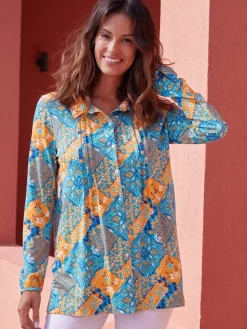 Online Chemisier tunique en maille fluide Femme Tunique|Chemisier, Blouse