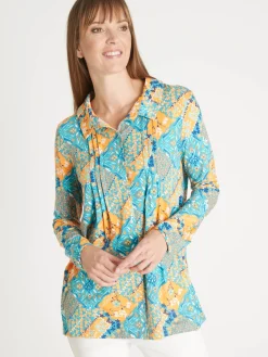 Online Chemisier tunique en maille fluide Femme Tunique|Chemisier, Blouse