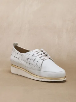 New Derbies compensés cuir perforé Femme Baskets, Derbies