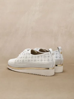 New Derbies compensés cuir perforé Femme Baskets, Derbies