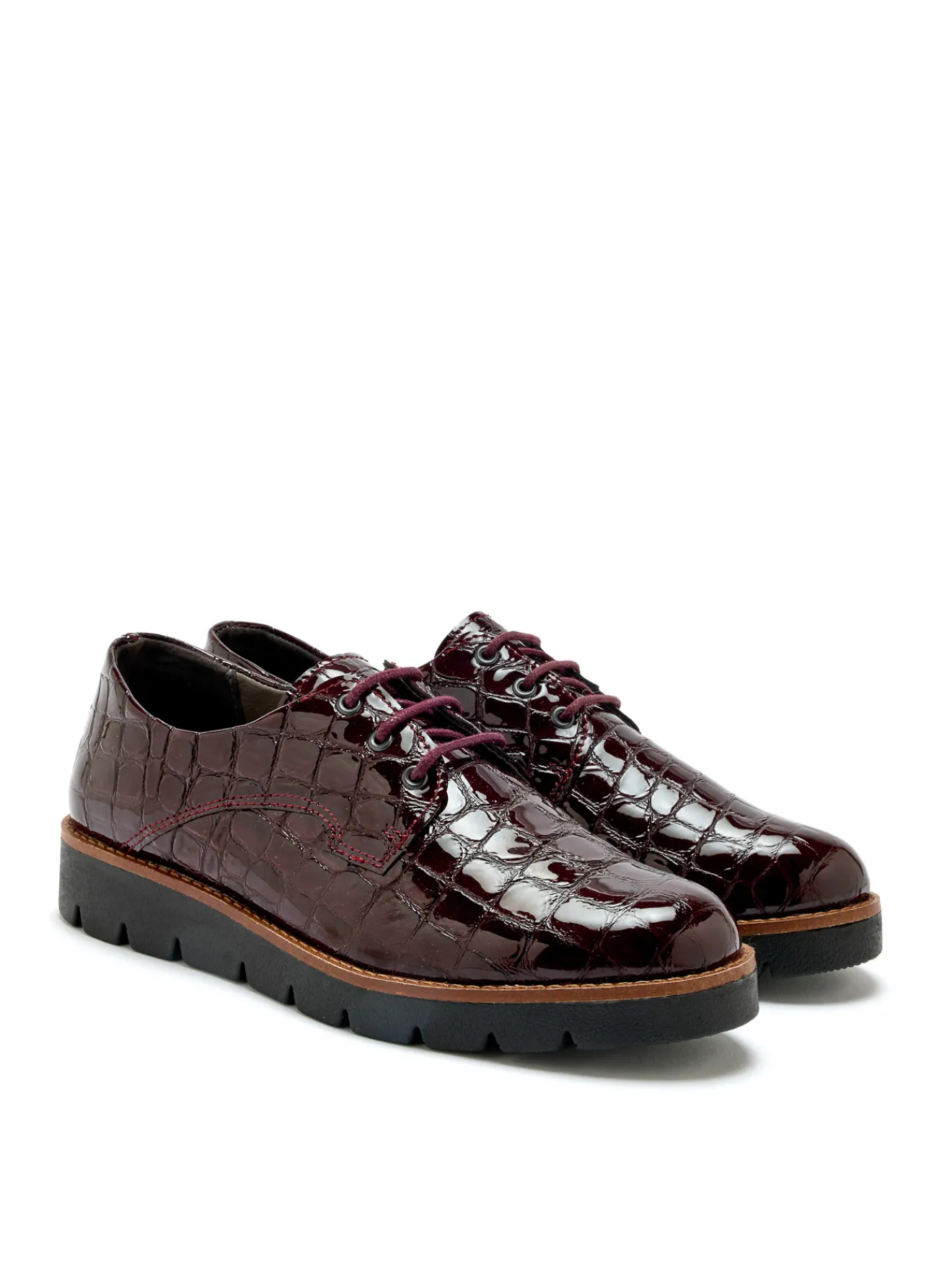 Hot Derbies vernis façon croco Femme Baskets, Derbies