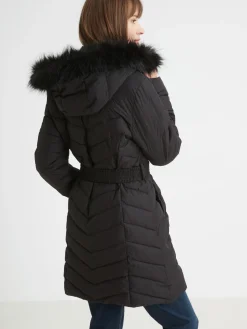 Clearance Doudoune longue ceinturée à capuche Femme Manteau, Parka