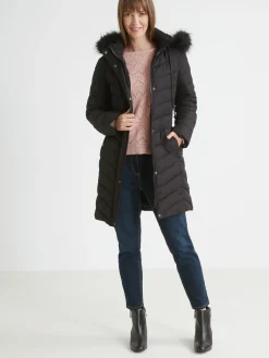 Clearance Doudoune longue ceinturée à capuche Femme Manteau, Parka