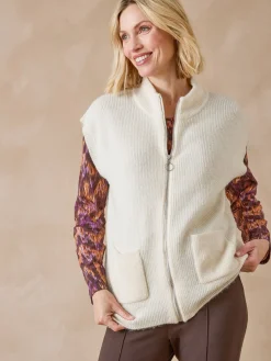 Gilet zippé sans manches côtes anglaises Femme Gilet