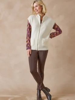 Gilet zippé sans manches côtes anglaises Femme Gilet