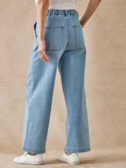 New Jean 5 poches large et court Femme Jean|Pantalon