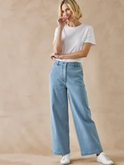 New Jean 5 poches large et court Femme Jean|Pantalon