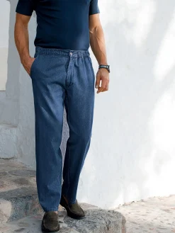 Hot Jean droit pur coton taille élastiquée Homme Pantalon|Jean