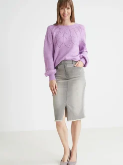 Sale Jupe droite en denim extensible Femme Jupe