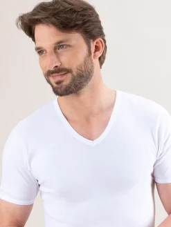 Discount Lot de 2 maillots col V manches courtes Homme Maillot De Corps