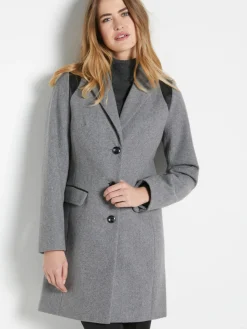 Clearance Manteau coupe droite en drap de laine Femme Manteau, Parka