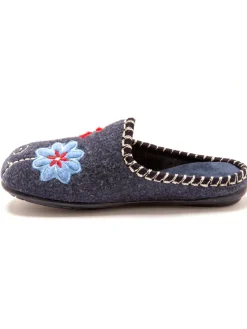 Outlet Mules brodées grande largeur Femme Pantoufles, Chaussons