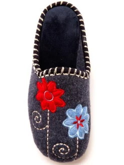 Outlet Mules brodées grande largeur Femme Pantoufles, Chaussons