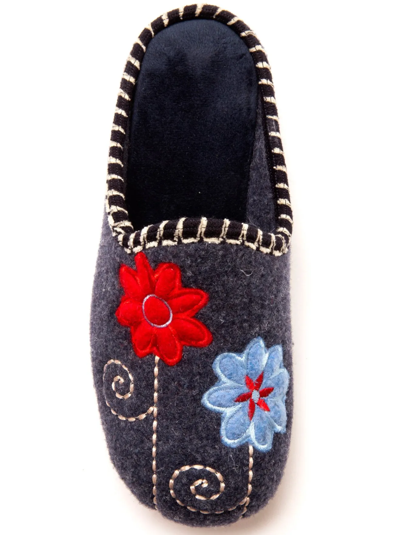 Outlet Mules brodées grande largeur Femme Pantoufles, Chaussons