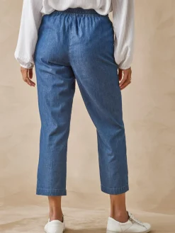 Sale Pantacourt élastiqué en chambray Femme Pantacourt|Pantalon