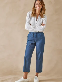 Sale Pantacourt élastiqué en chambray Femme Pantacourt|Pantalon